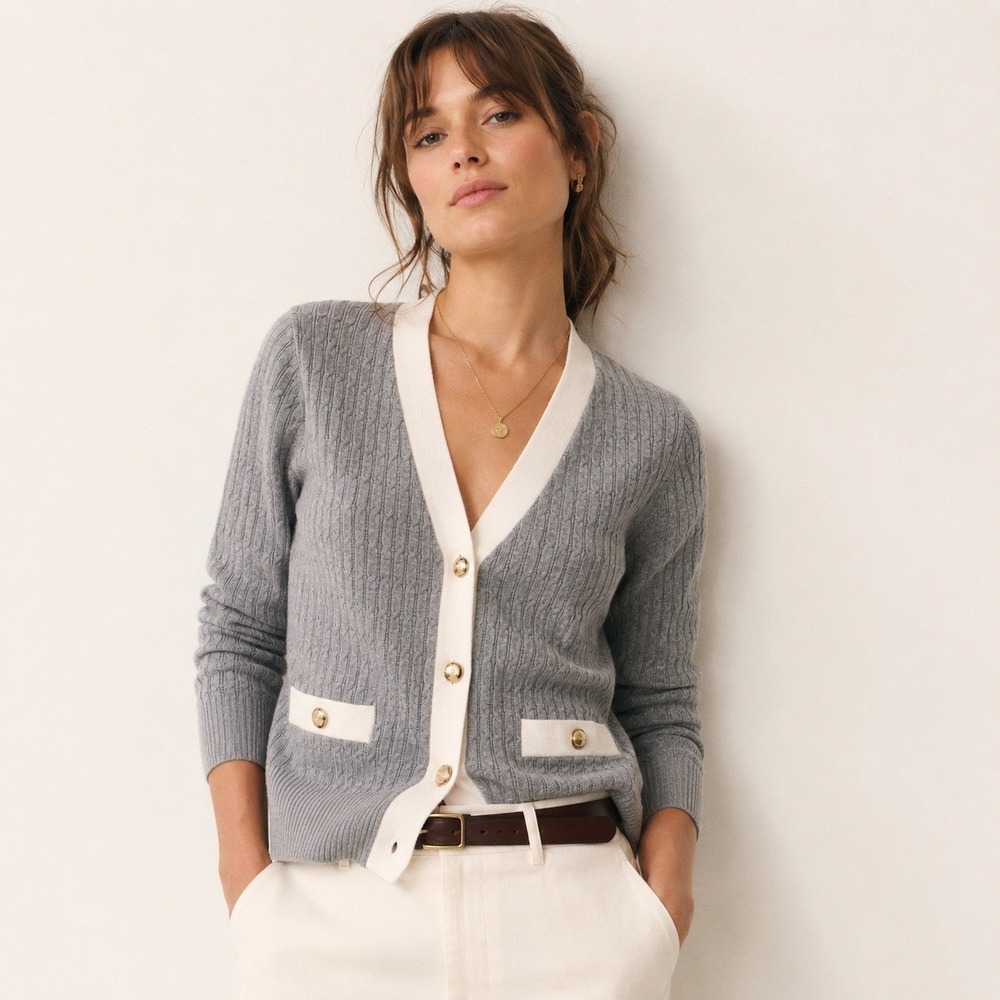 Adrianna Papell Gray Cable Knit Cardigan Sz S